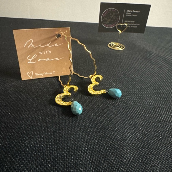 Gold and Turquoise Earrings by Viesty Maria T - Picture 1 of 1